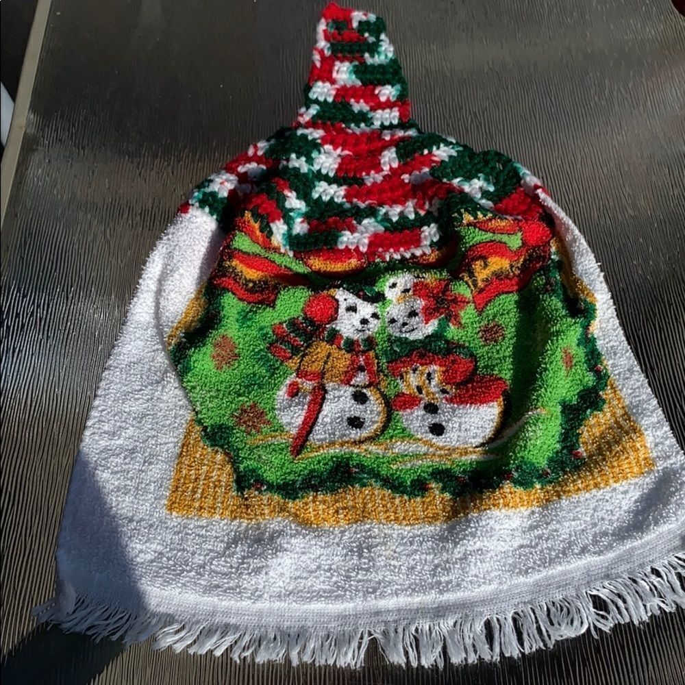 ‎Vtg snowman & woman Christmas kitchen towel